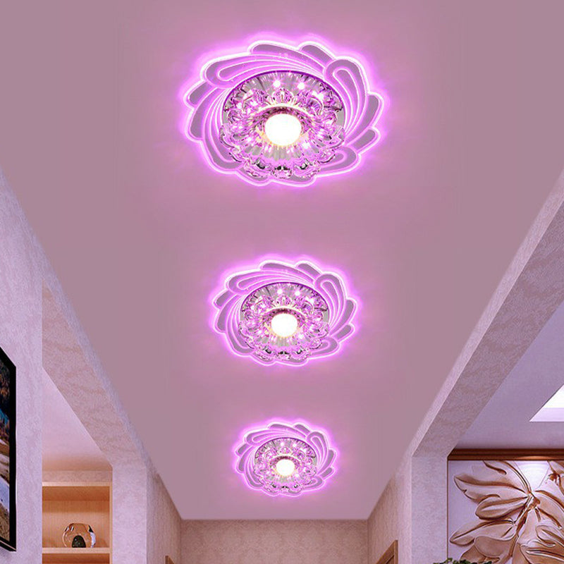 Minimalist Clear LED Crystal Flower Flush Mount Light for Corridor