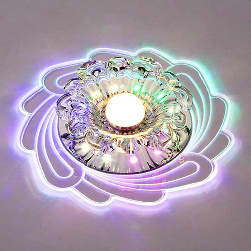 Minimalist Clear LED Crystal Flower Flush Mount Light for Corridor