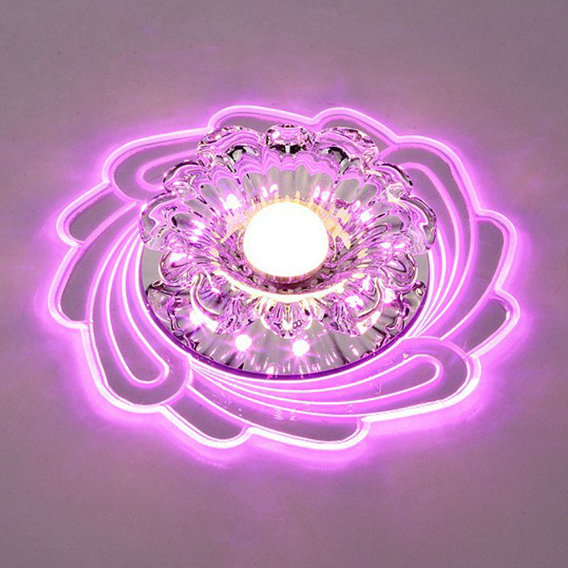 Minimalist Clear LED Crystal Flower Flush Mount Light for Corridor