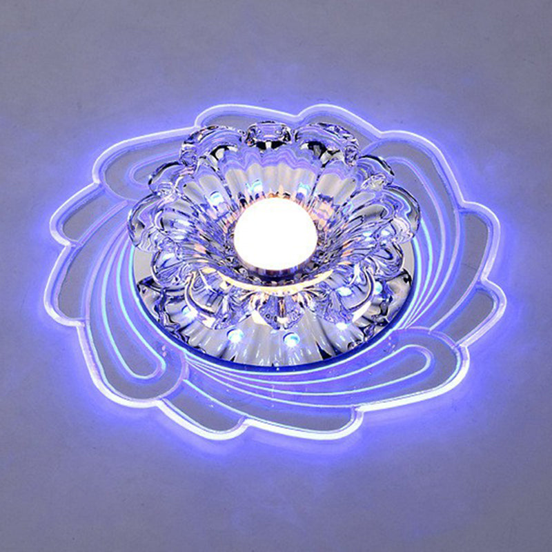 Minimalist Clear LED Crystal Flower Flush Mount Light for Corridor