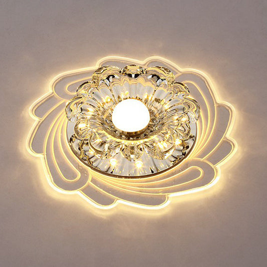 Minimalist Clear LED Crystal Flower Flush Mount Light for Corridor