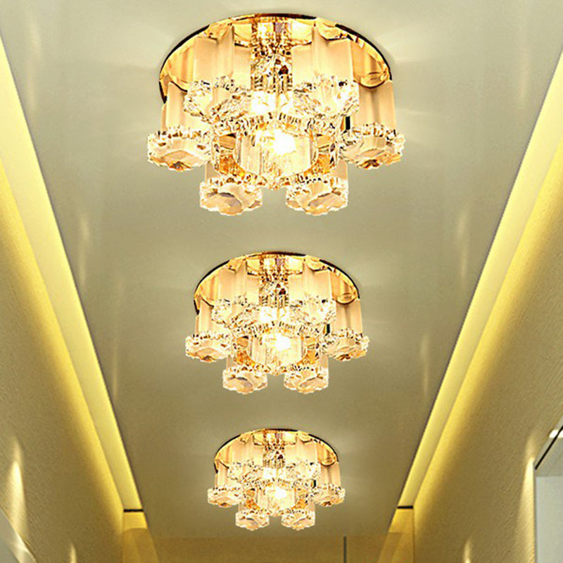 Modern Floral Ceiling Flush Light with Crystal Block - LED Hallway Flush-Mount Fixture