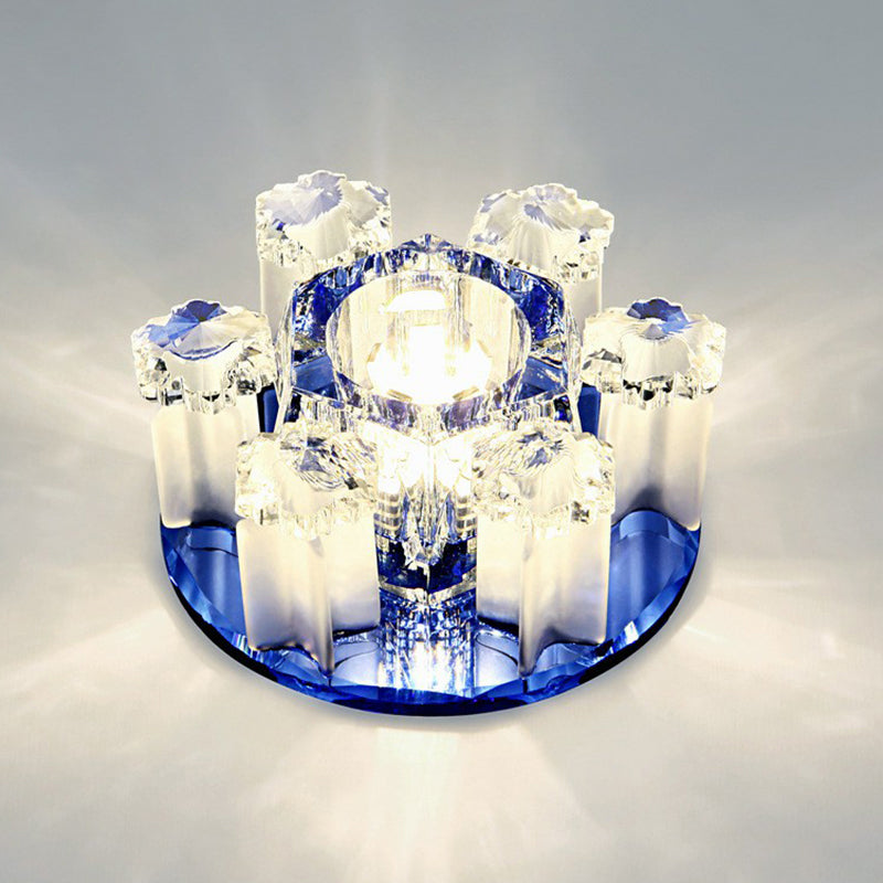 Modern Floral Ceiling Flush Light with Crystal Block - LED Hallway Flush-Mount Fixture