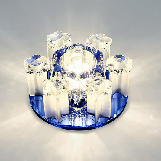 Modern Floral Ceiling Flush Light with Crystal Block - LED Hallway Flush-Mount Fixture