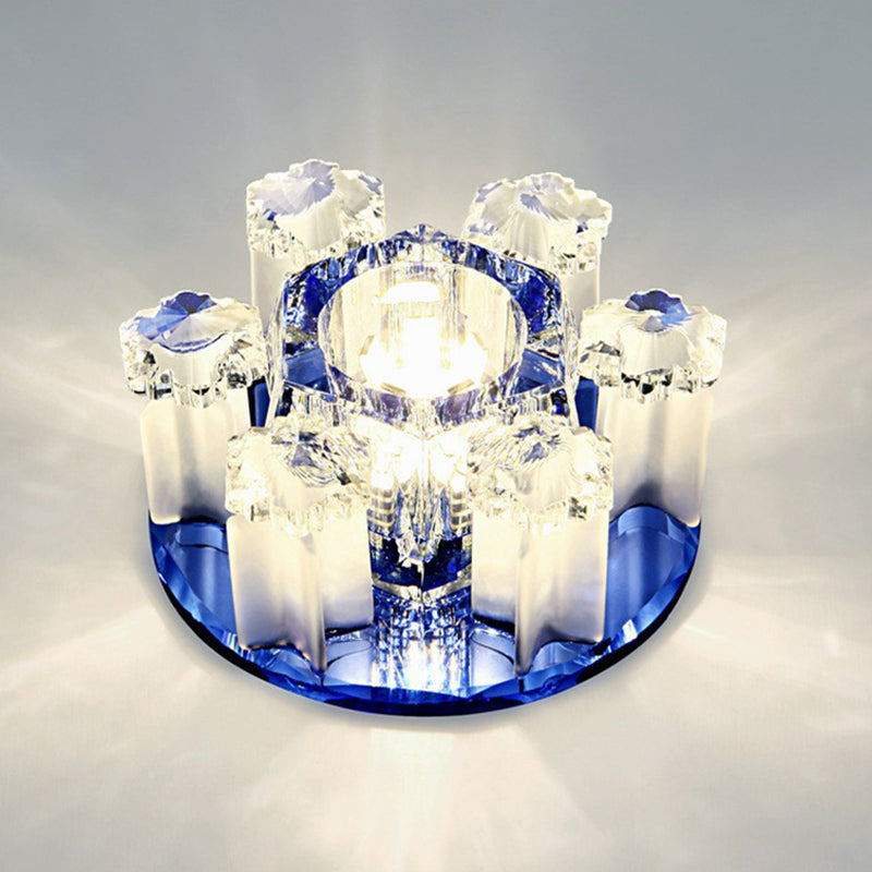 Modern Floral Ceiling Flush Light with Crystal Block - LED Hallway Flush-Mount Fixture