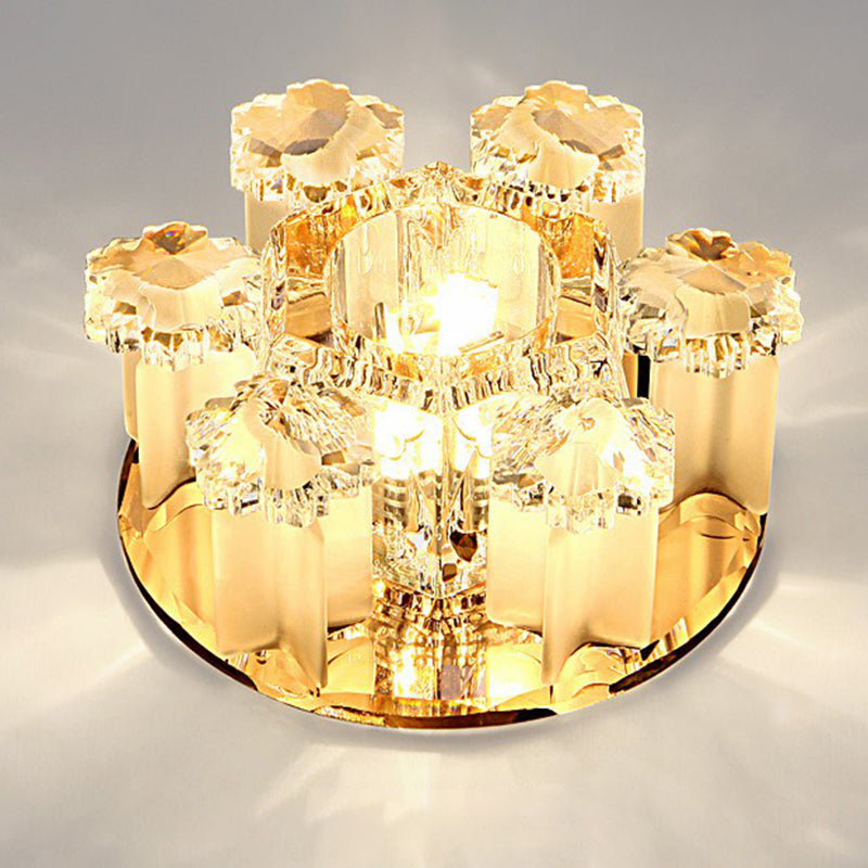 Modern Floral Ceiling Flush Light with Crystal Block - LED Hallway Flush-Mount Fixture