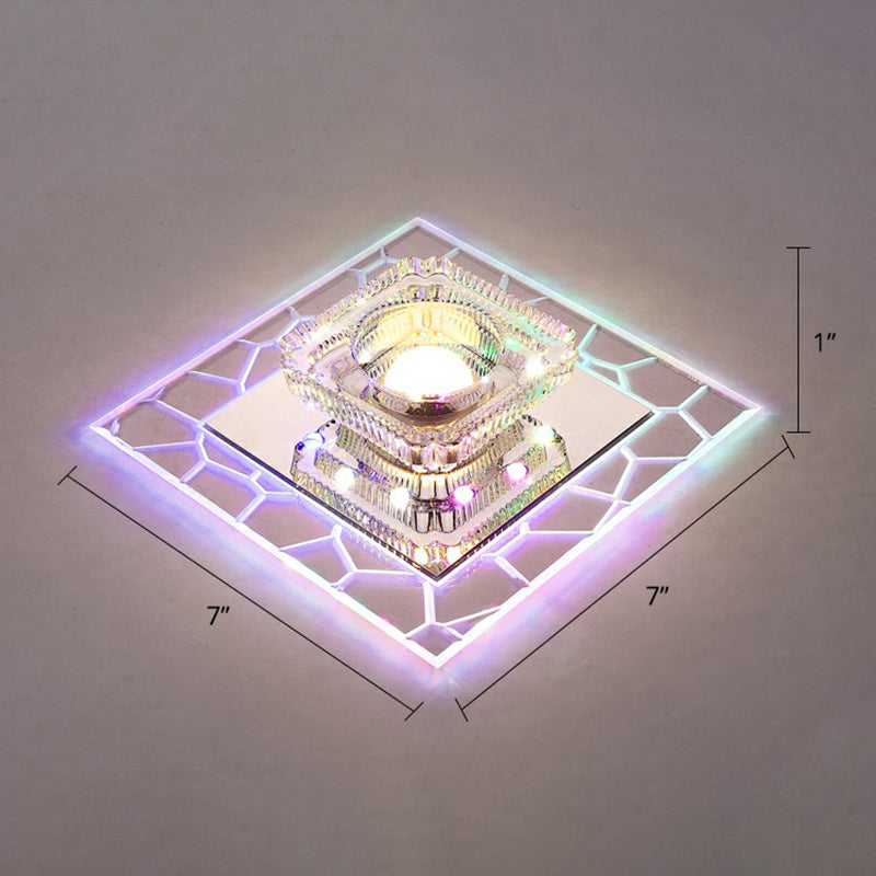 Clear LED Square Ceiling Lamp: Prismatic Crystal Flush Mount Fixture for Entryway - Minimalist Lighting