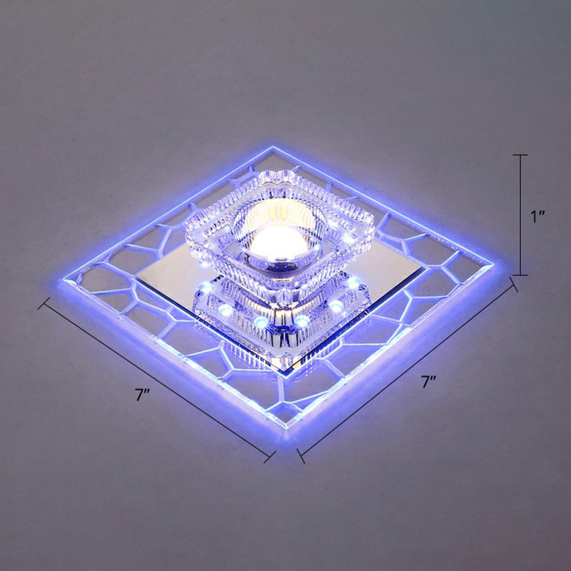 Clear LED Square Ceiling Lamp: Prismatic Crystal Flush Mount Fixture for Entryway - Minimalist Lighting