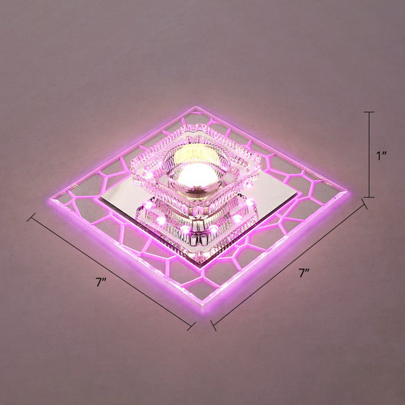 Clear LED Square Ceiling Lamp: Prismatic Crystal Flush Mount Fixture for Entryway - Minimalist Lighting