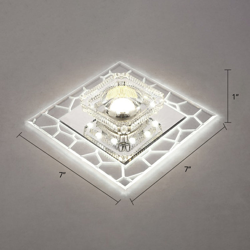 Clear LED Square Ceiling Lamp: Prismatic Crystal Flush Mount Fixture for Entryway - Minimalist Lighting