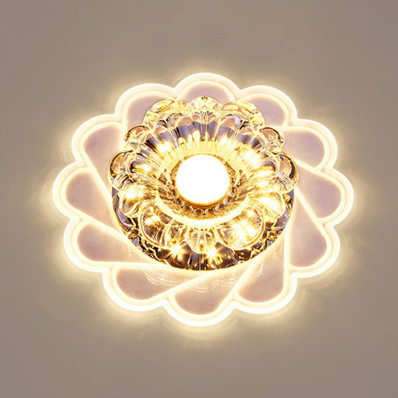 Contemporary Crystal LED Flush Mount Ceiling Light - Clear Flower Design for Hallway