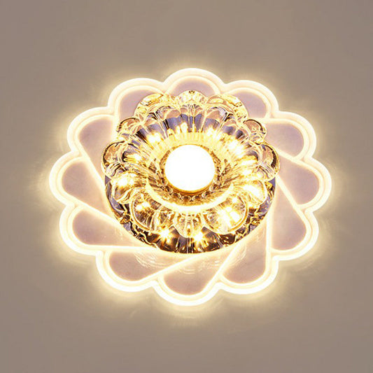 Contemporary Crystal LED Flush Mount Ceiling Light - Clear Flower Design for Hallway