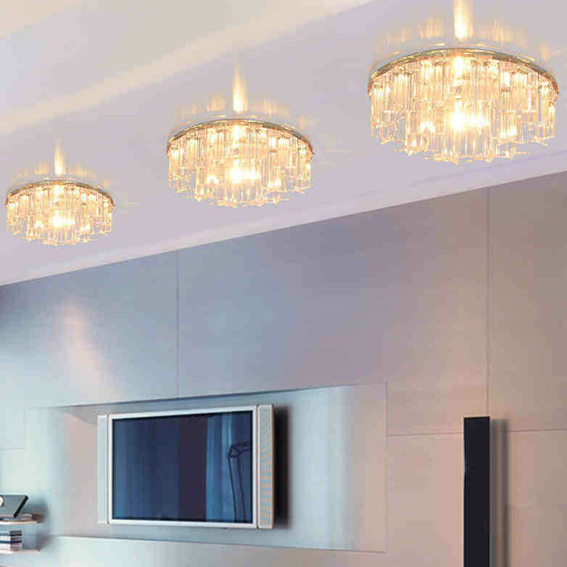 Simplicity Clear LED Ceiling Flush Light with Round Crystal Prism for Corridor