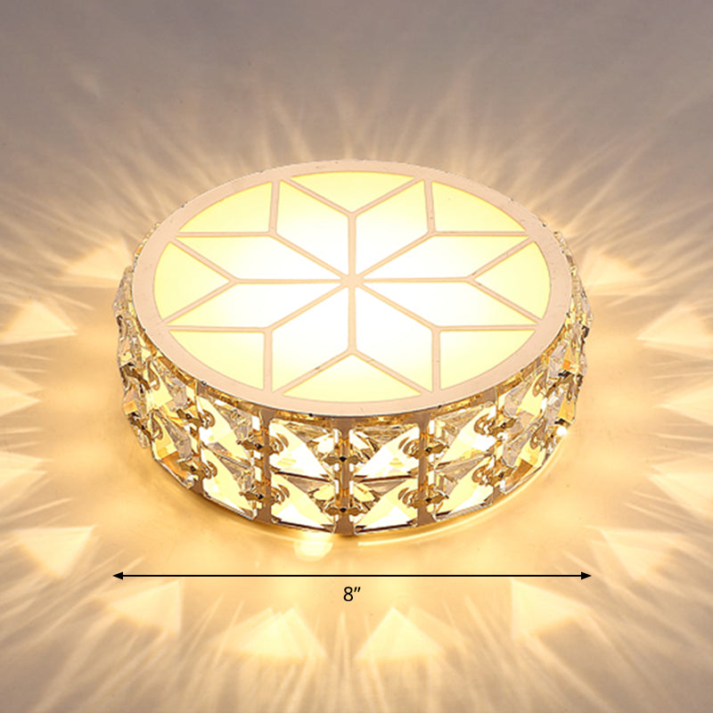 Champagne LED Crystal Embedded Round Ceiling Light - Simple Style Flush Mount for Passageway