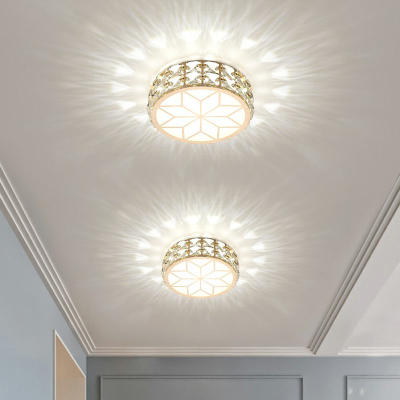 Champagne LED Crystal Embedded Round Ceiling Light - Simple Style Flush Mount for Passageway