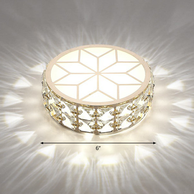 Champagne LED Crystal Embedded Round Ceiling Light - Simple Style Flush Mount for Passageway