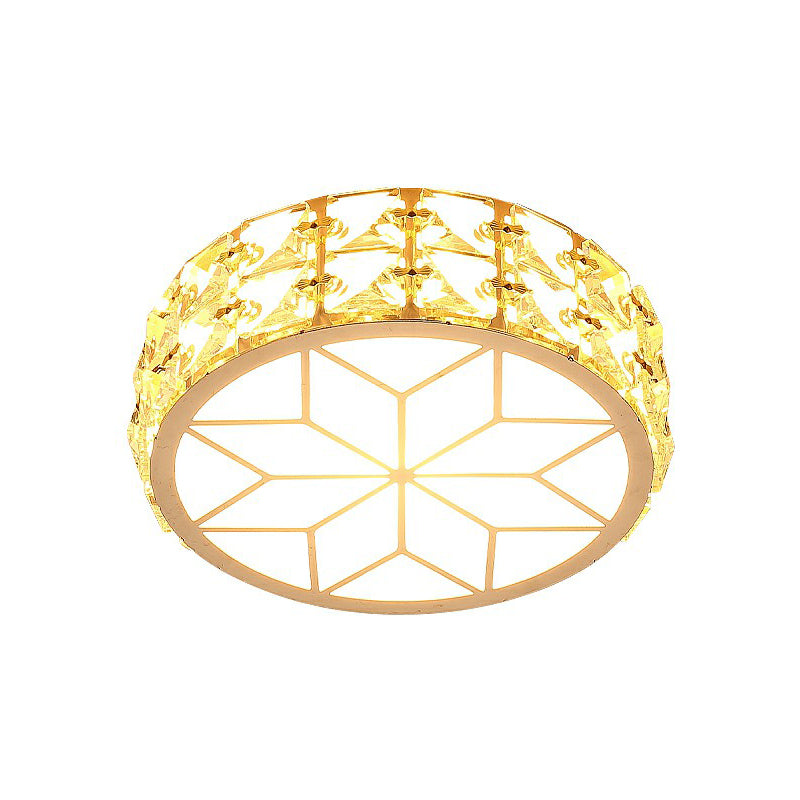 Champagne LED Crystal Embedded Round Ceiling Light - Simple Style Flush Mount for Passageway