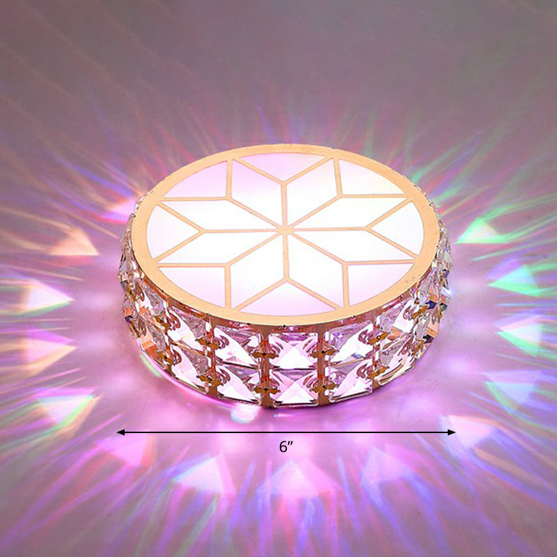 Champagne LED Crystal Embedded Round Ceiling Light - Simple Style Flush Mount for Passageway