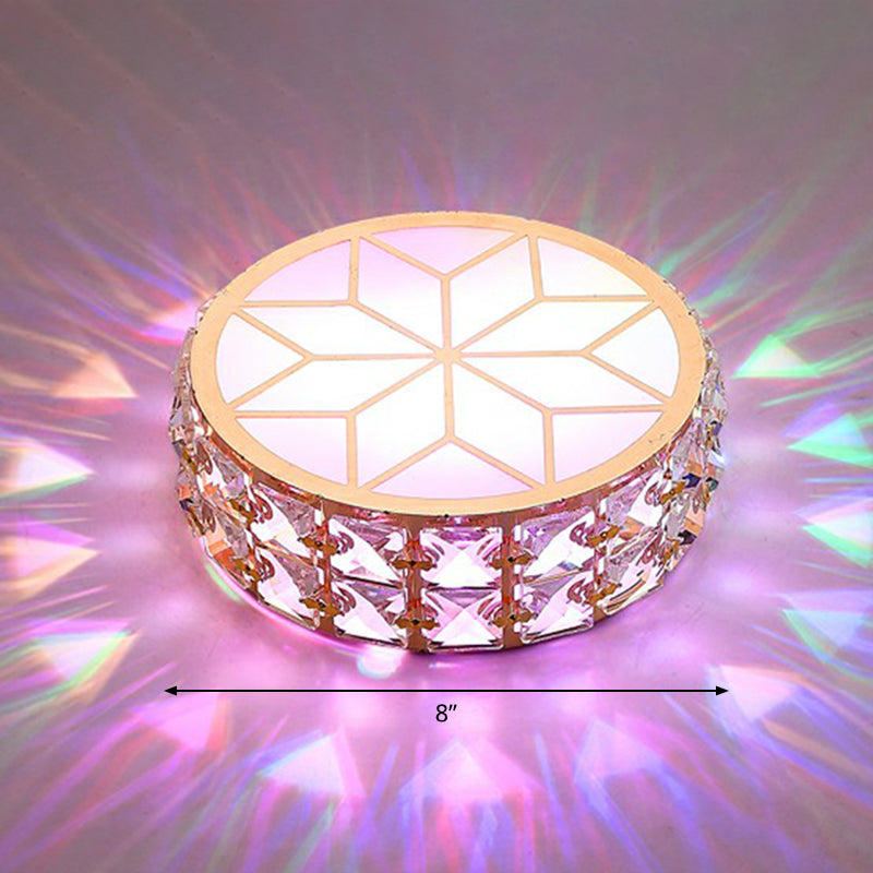 Champagne LED Crystal Embedded Round Ceiling Light - Simple Style Flush Mount for Passageway