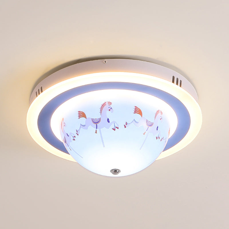 Blue Cartoon Animal Flush Mount Ceiling Light for Nursing Room - Acrylic Ceiling Fixture