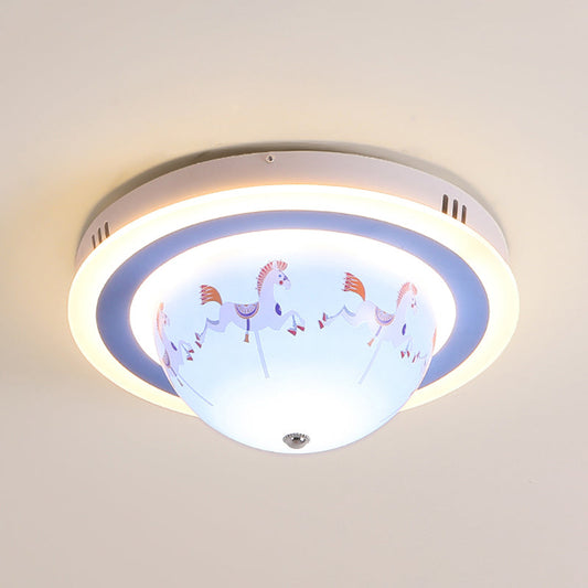 Blue Cartoon Animal Flush Mount Ceiling Light for Nursing Room - Acrylic Ceiling Fixture