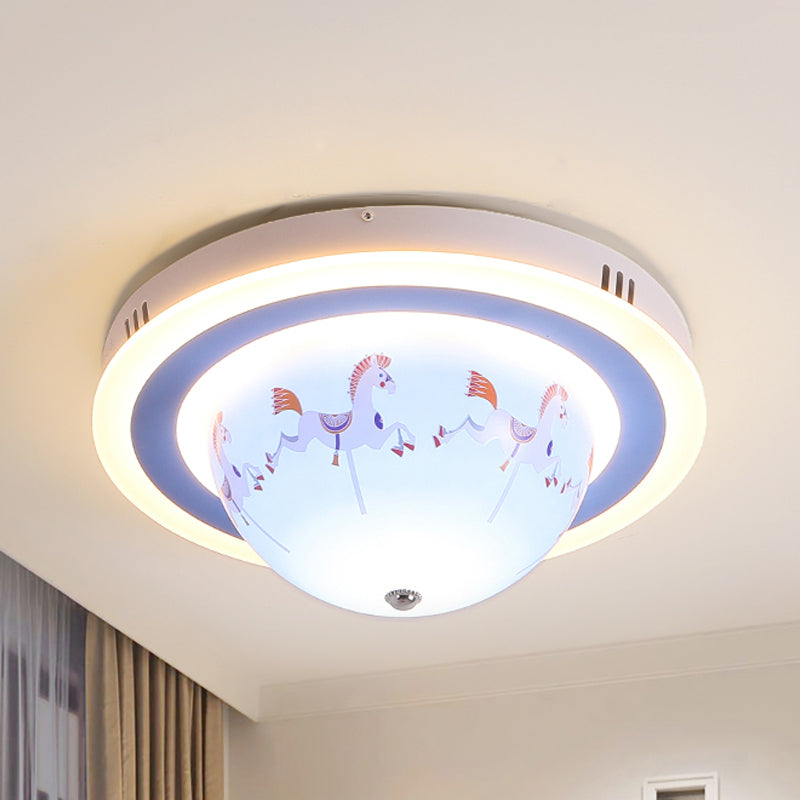 Blue Cartoon Animal Flush Mount Ceiling Light for Nursing Room - Acrylic Ceiling Fixture