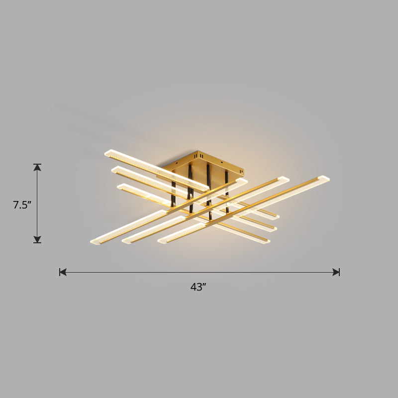 Acrylic Sticks Led Ceiling Light Fixture - Nordic Gold Semi Flush Mount For Bedroom / 43 Remote
