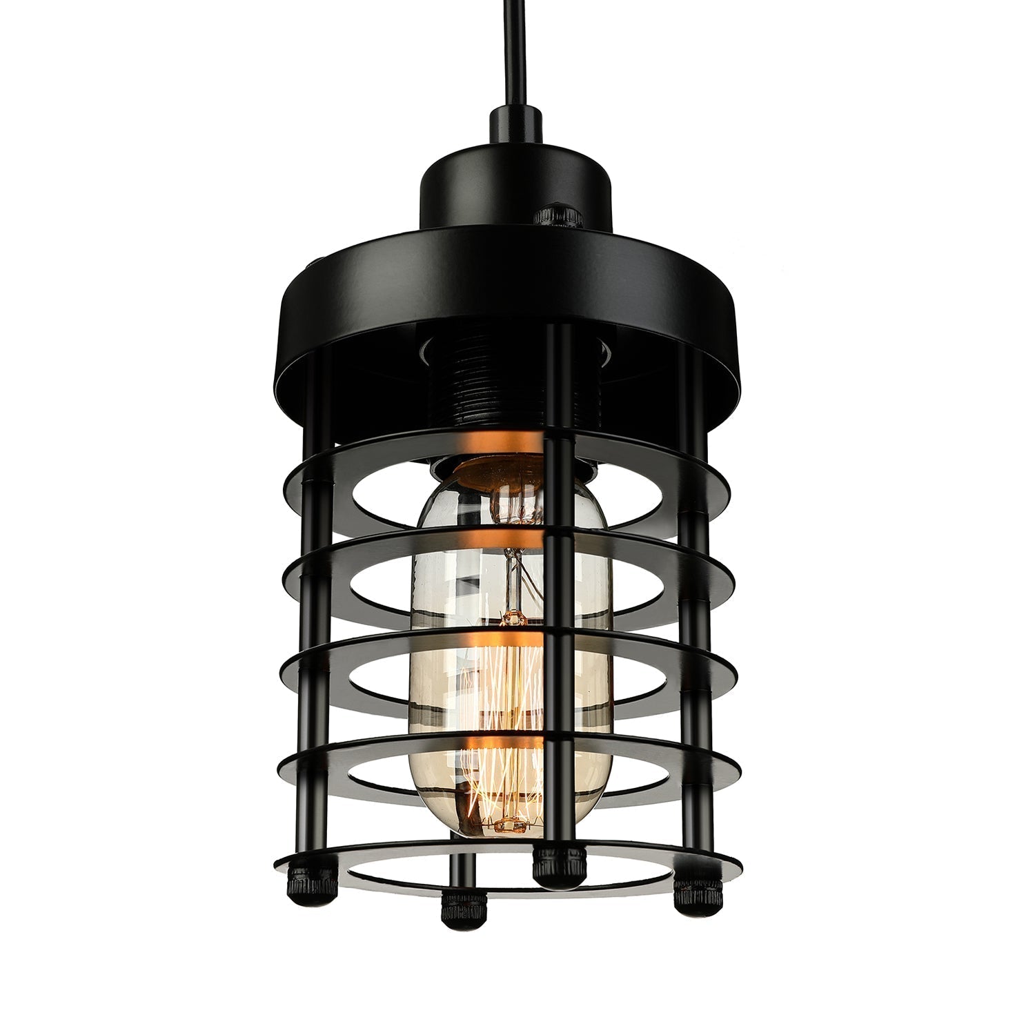 Industrial Wire Cage Pendant Light Fixture - Black/Rust Finish