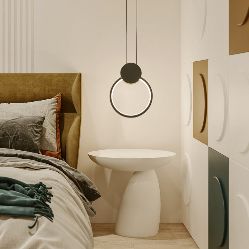 Nordic Black Circular LED Suspension Lamp - Stylish Bedroom Lighting Fixture