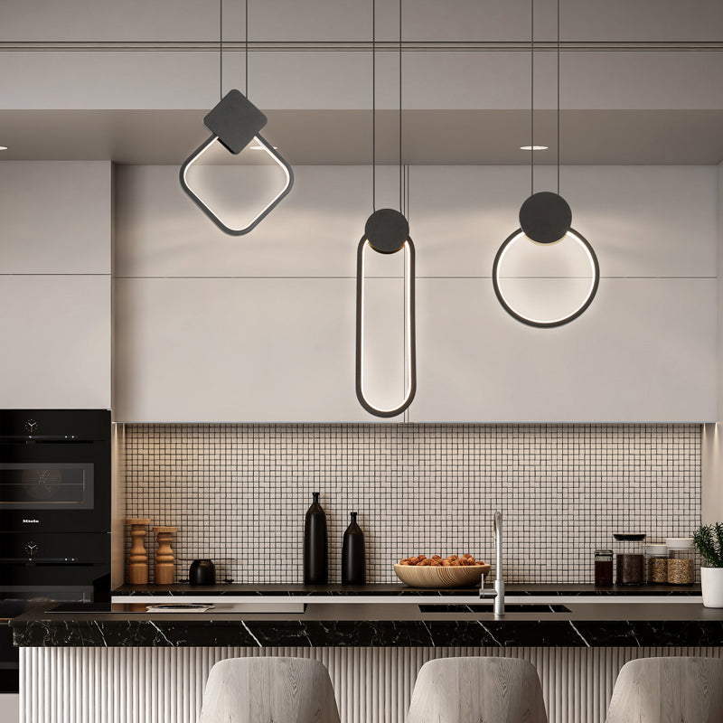 Nordic Black Circular LED Suspension Lamp - Stylish Bedroom Lighting Fixture