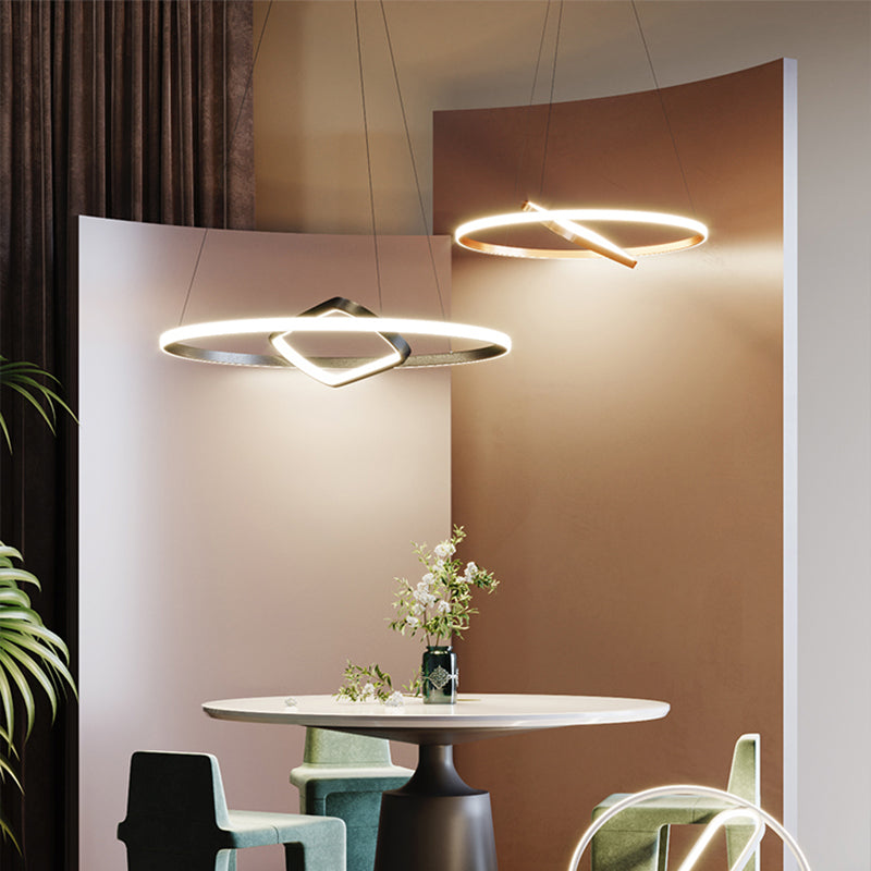 Nordic Aluminum LED Chandelier Pendant Light for Dining Room - Round & Square Design