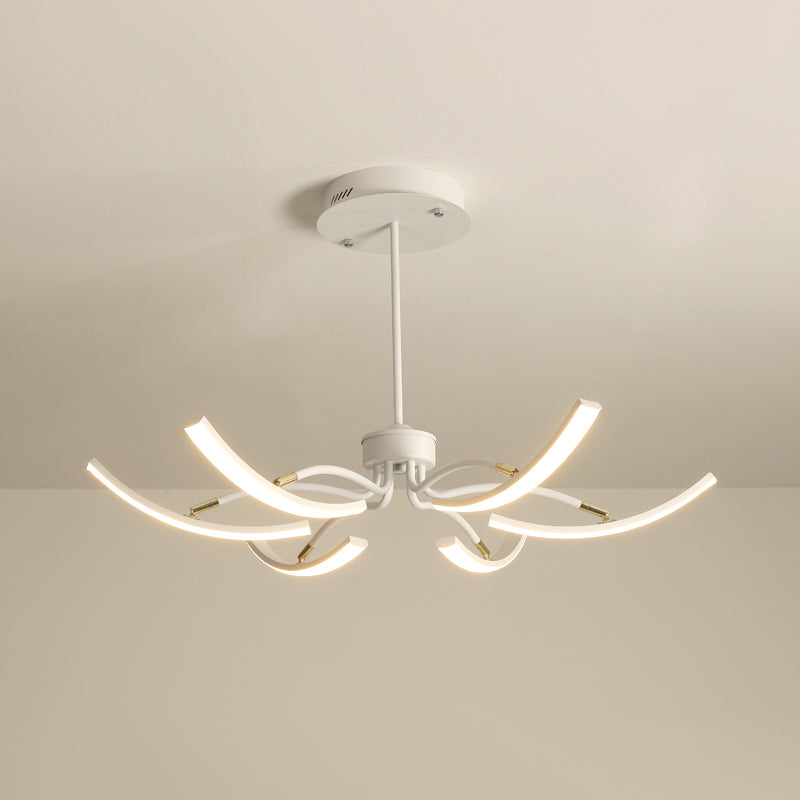 White Minimalistic Floral Chandelier Ceiling Lamp With Metal Led Suspension For Living Room 6 / Warm