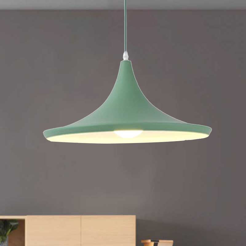 Hanging Macaron Style Cone Pendant Light - Pink/Yellow/Blue 1/3 Metal Linear/Round Canopy Green /