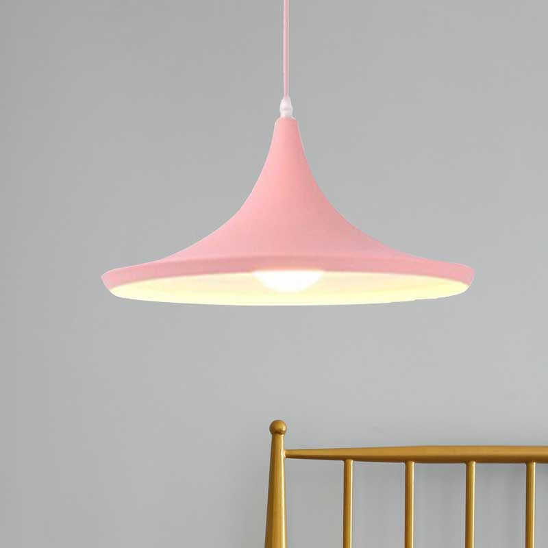 Hanging Macaron Style Cone Pendant Light - Pink/Yellow/Blue 1/3 Metal Linear/Round Canopy Pink /