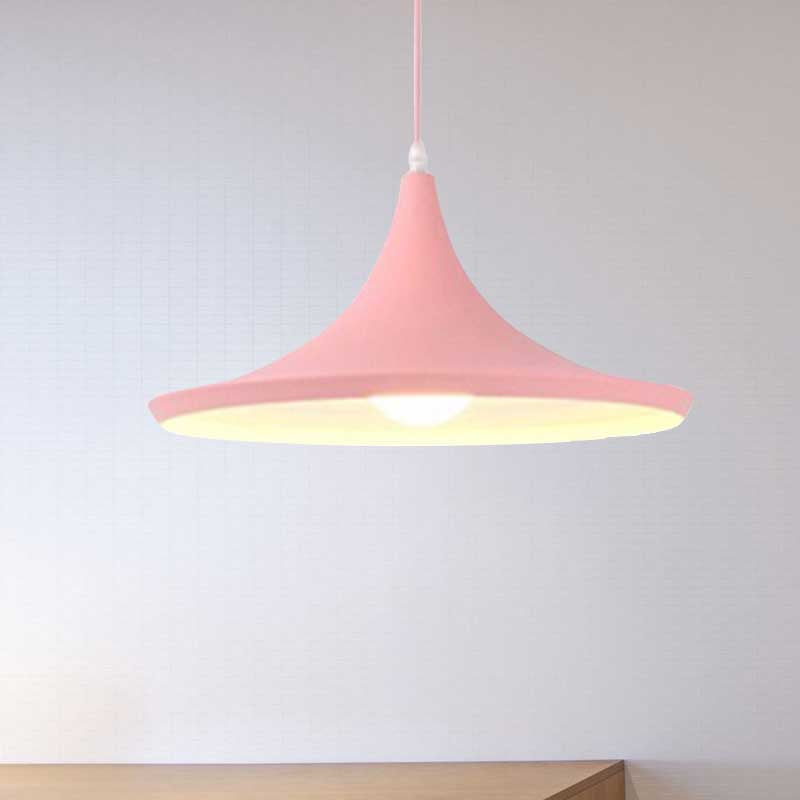 Hanging Macaron Style Cone Pendant Light - Pink/Yellow/Blue 1/3 Metal Linear/Round Canopy