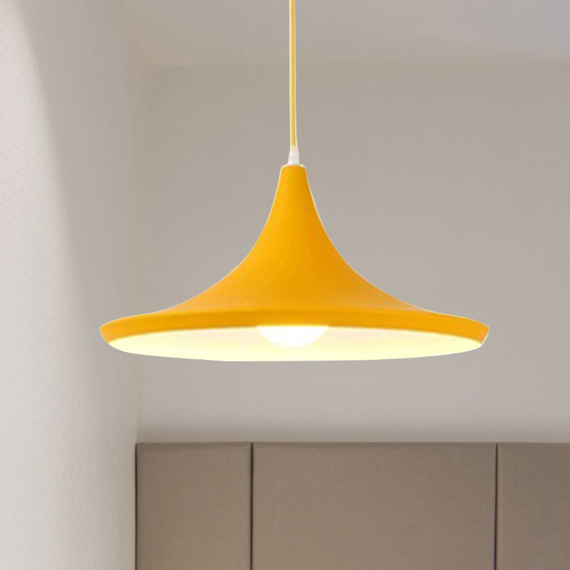 Hanging Macaron Style Cone Pendant Light - Pink/Yellow/Blue 1/3 Metal Linear/Round Canopy Yellow /