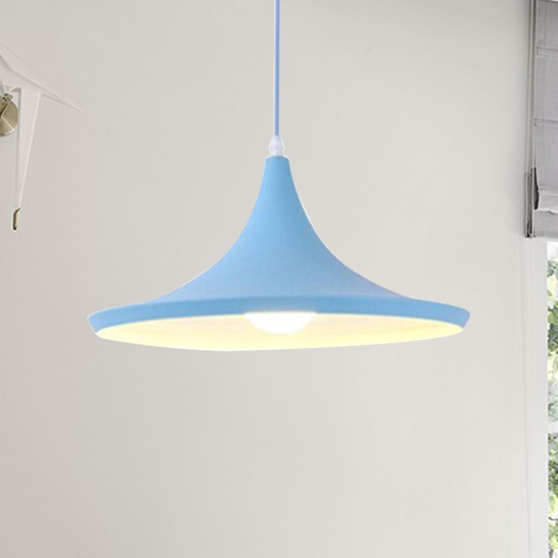 Hanging Macaron Style Cone Pendant Light - Pink/Yellow/Blue 1/3 Metal Linear/Round Canopy