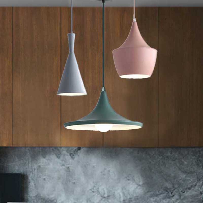 Hanging Macaron Style Cone Pendant Light - Pink/Yellow/Blue 1/3 Metal Linear/Round Canopy