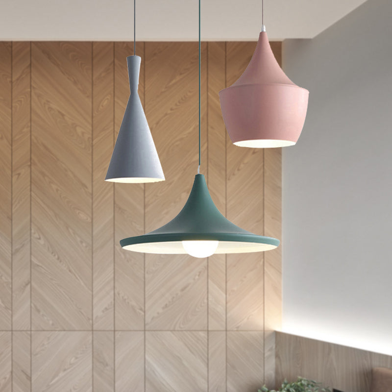 Hanging Macaron Style Cone Pendant Light - Pink/Yellow/Blue 1/3 Metal Linear/Round Canopy
