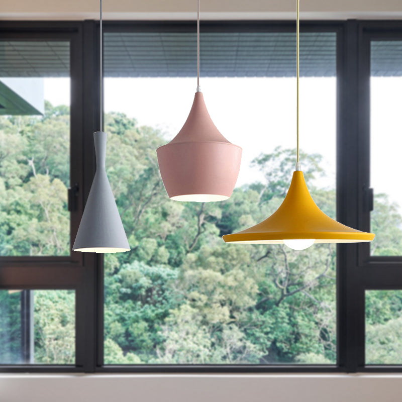 Hanging Macaron Style Cone Pendant Light - Pink/Yellow/Blue 1/3 Metal Linear/Round Canopy