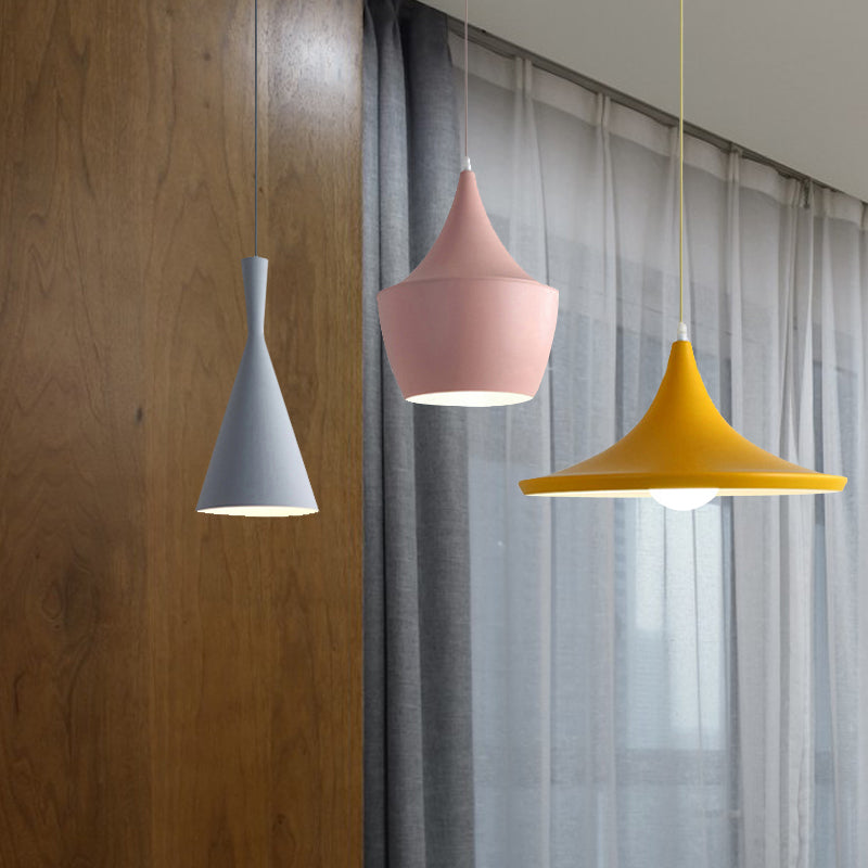 Macaron Style Metal Cone Pendant Light - 1/3 Light Pink/Yellow/Blue - Linear/Round Canopy