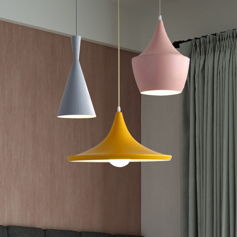 Hanging Macaron Style Cone Pendant Light - Pink/Yellow/Blue 1/3 Metal Linear/Round Canopy