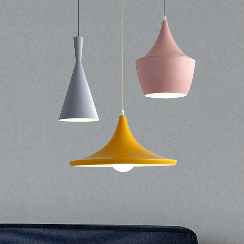 Hanging Macaron Style Cone Pendant Light - Pink/Yellow/Blue 1/3 Metal Linear/Round Canopy