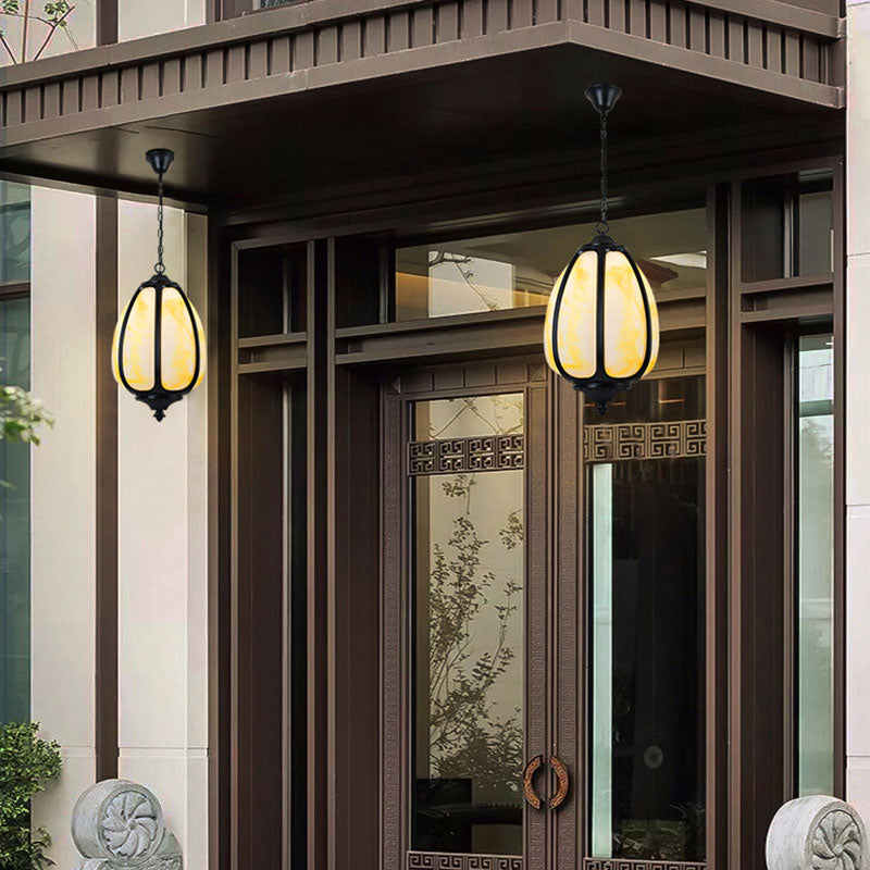 Vintage Plastic Pumpkin Hanging Lamp - 1-Light Black Pendant Light For Front Door