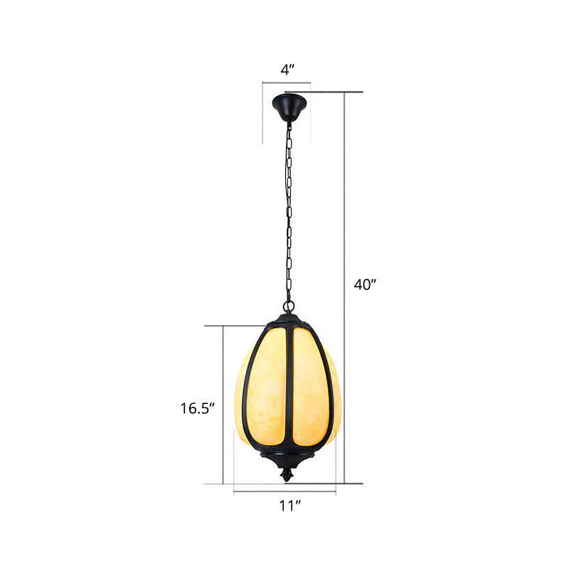 Vintage Plastic Pumpkin Hanging Lamp - 1-Light Black Pendant Light For Front Door / 11