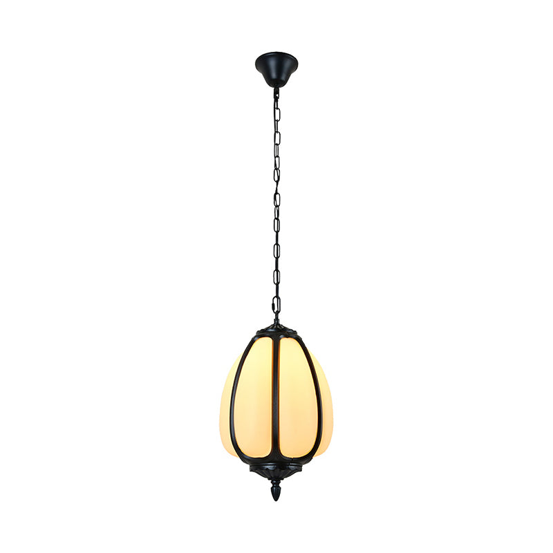 Vintage Plastic Pumpkin Hanging Lamp - 1-Light Black Pendant Light For Front Door