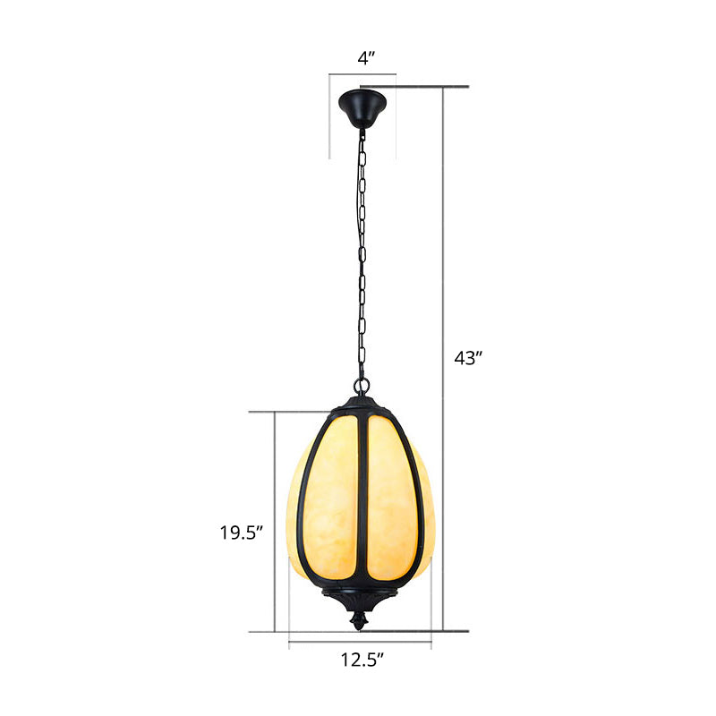 Vintage Plastic Pumpkin Hanging Lamp - 1-Light Black Pendant Light For Front Door / 12.5