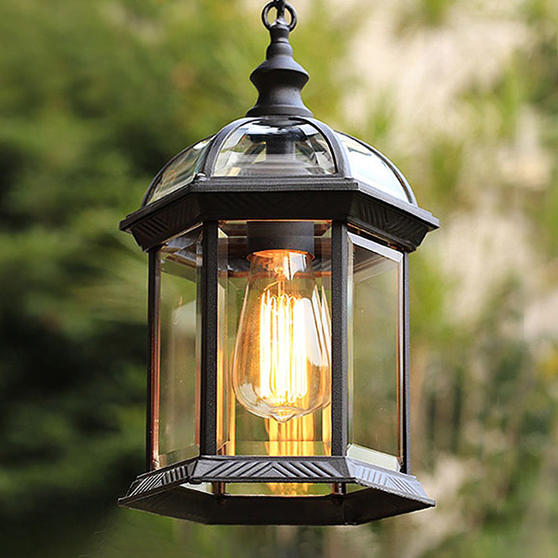 Vintage Outdoor Hanging Pendant Light With Clear Glass Birdcage Design