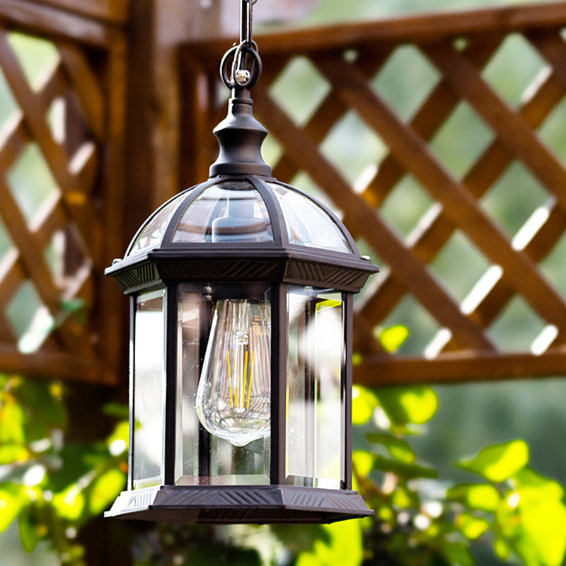 Vintage Outdoor Hanging Pendant Light With Clear Glass Birdcage Design