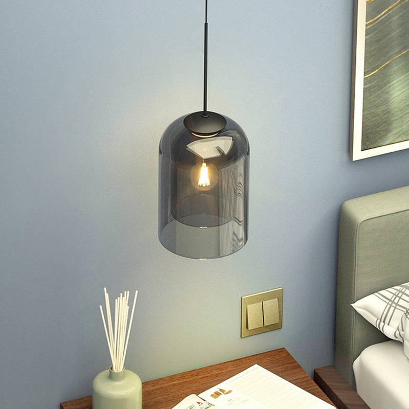 Lampe de chevet à double dôme de style nordique avec abat-jour en verre et 1 ampoule